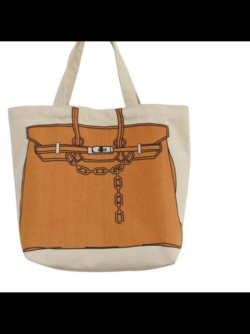 Canvas Tote Bag with Orange Graphic Print
